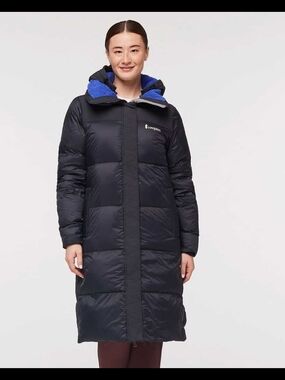 cotopaxi Down Black Long Puffer with Blue Hood Lining